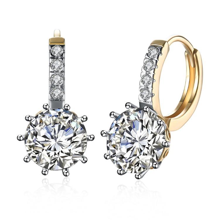 Created Diamond Star Shaped Princess Cut Leverback Earrings Set in Goldtone - Riakoob Jewelry