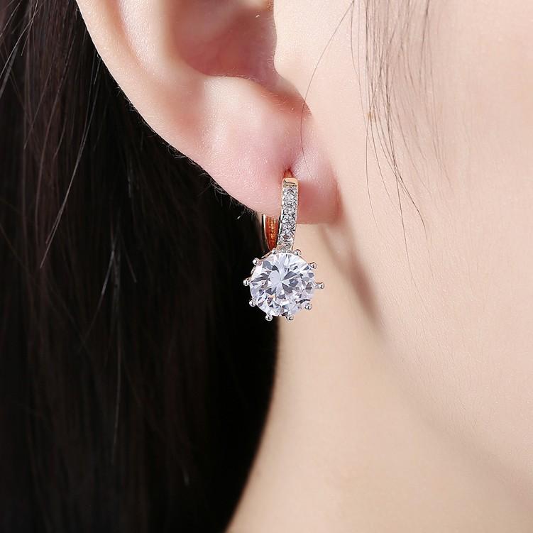 Created Diamond Star Shaped Princess Cut Leverback Earrings Set in Goldtone - Riakoob Jewelry