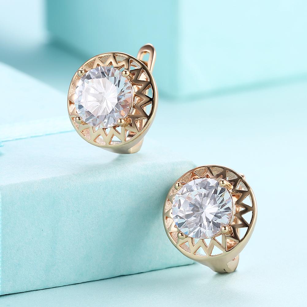 Luxe Crystal Filligree Circular Leverback Earrings Set in Goldtone - Riakoob Jewelry