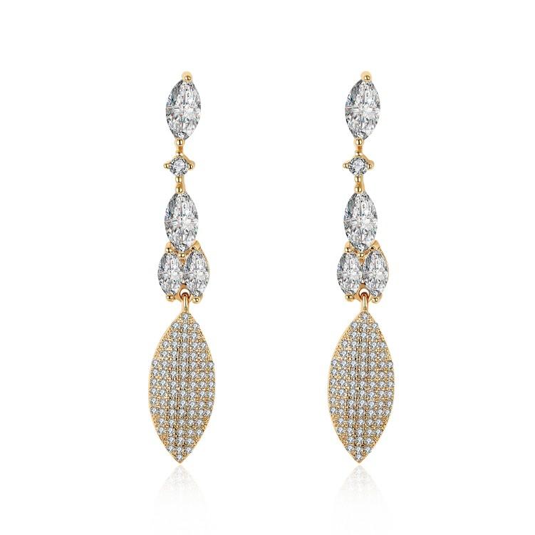 Luxe Crystal Micro-Pav'e Dangling Pear Shaped Earrings Set in Goldtone - Riakoob Jewelry