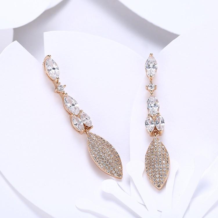 Luxe Crystal Micro-Pav'e Dangling Pear Shaped Earrings Set in Goldtone - Riakoob Jewelry