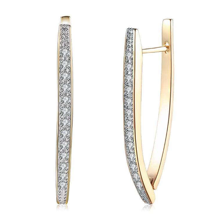 Luxe Crystal Micro-Pav'e Curved Huggie Earrings Set in Goldtone - Riakoob Jewelry