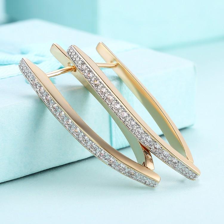 Luxe Crystal Micro-Pav'e Curved Huggie Earrings Set in Goldtone - Riakoob Jewelry