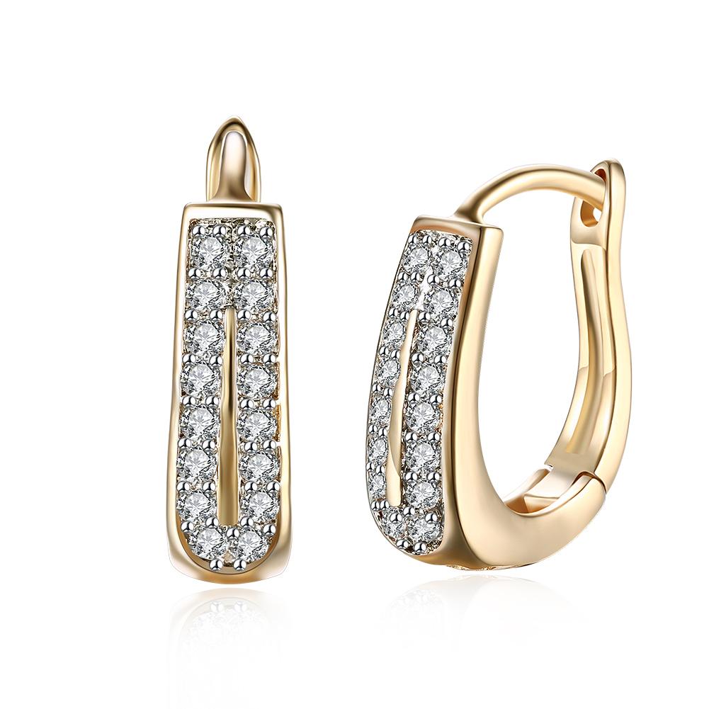 Luxe Crystal Micro Pav'e Two Lined Classic Huggies Set in Goldtone - Riakoob Jewelry