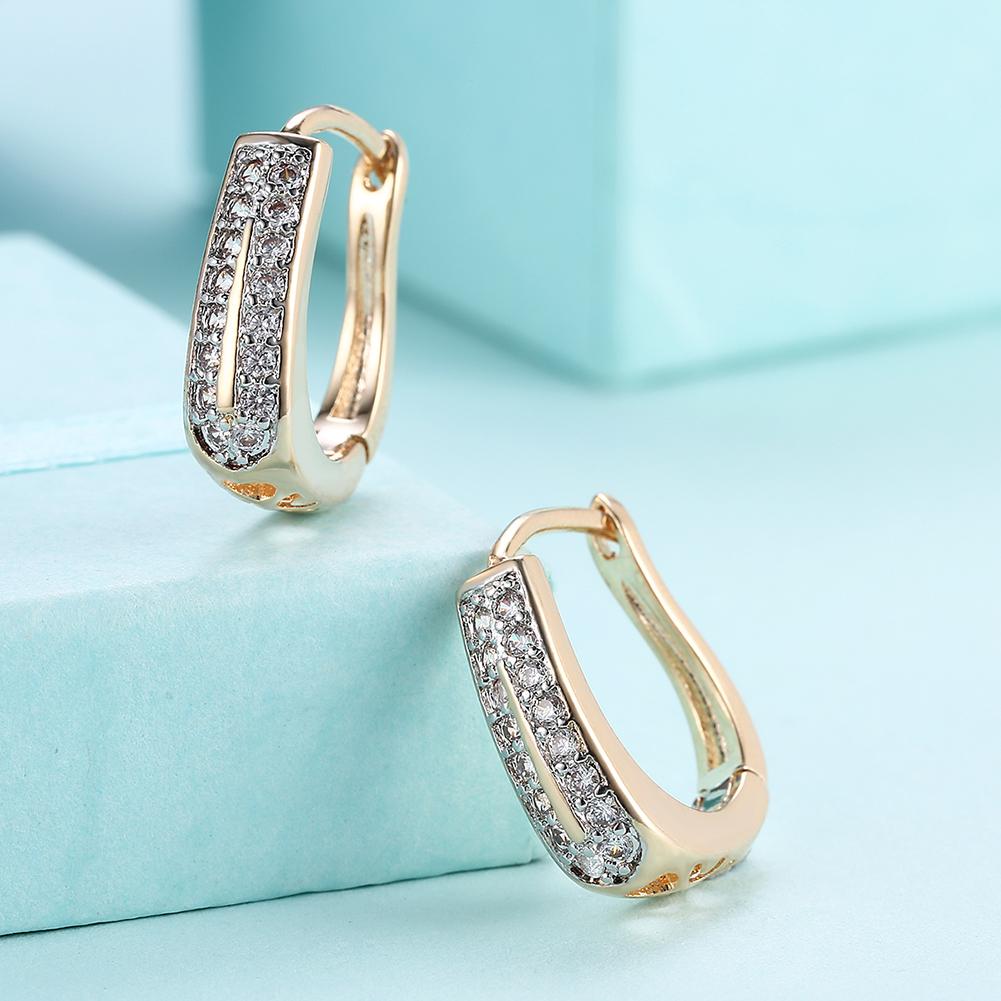 Luxe Crystal Micro Pav'e Two Lined Classic Huggies Set in Goldtone - Riakoob Jewelry