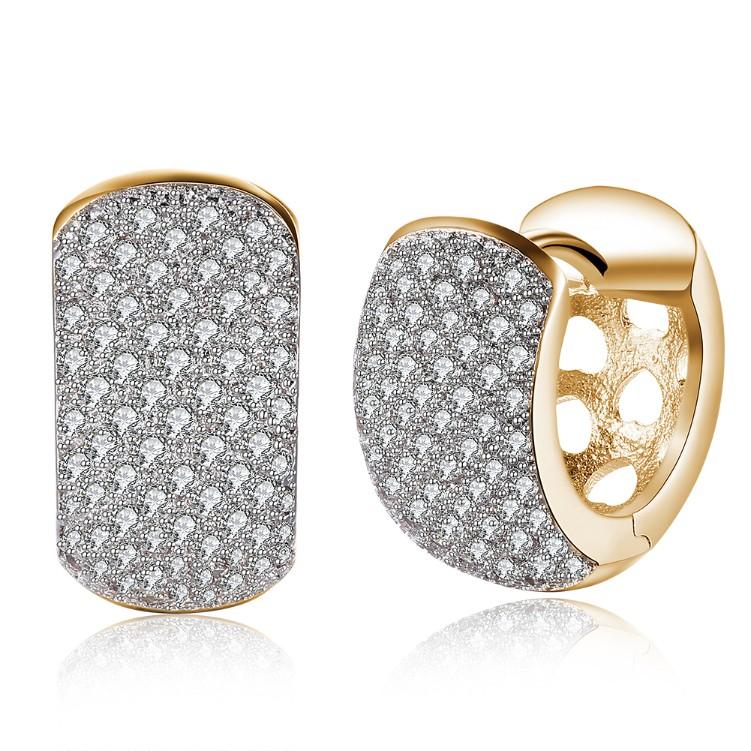 Luxe Crystal Micro Pav'e Thick Cut Round Huggies Set in Goldtone - Riakoob Jewelry