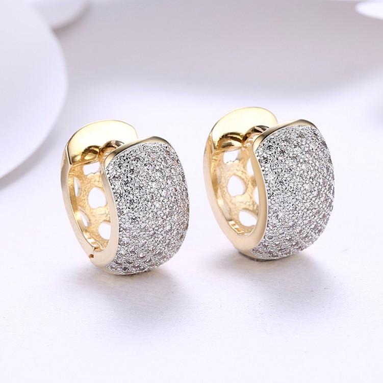 Luxe Crystal Micro Pav'e Thick Cut Round Huggies Set in Goldtone - Riakoob Jewelry