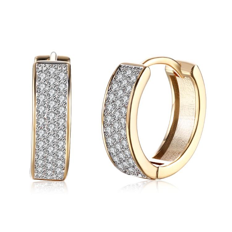 Luxe Crystal Micro Pav'e Classic Huggies Set in Goldtone - Riakoob Jewelry