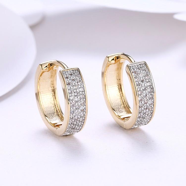 Luxe Crystal Micro Pav'e Classic Huggies Set in Goldtone - Riakoob Jewelry
