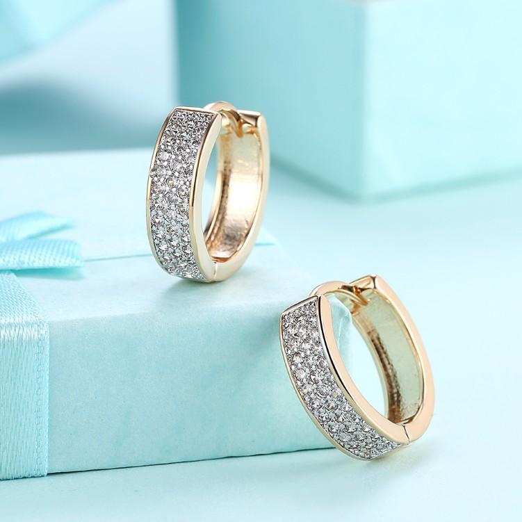 Luxe Crystal Micro Pav'e Classic Huggies Set in Goldtone - Riakoob Jewelry