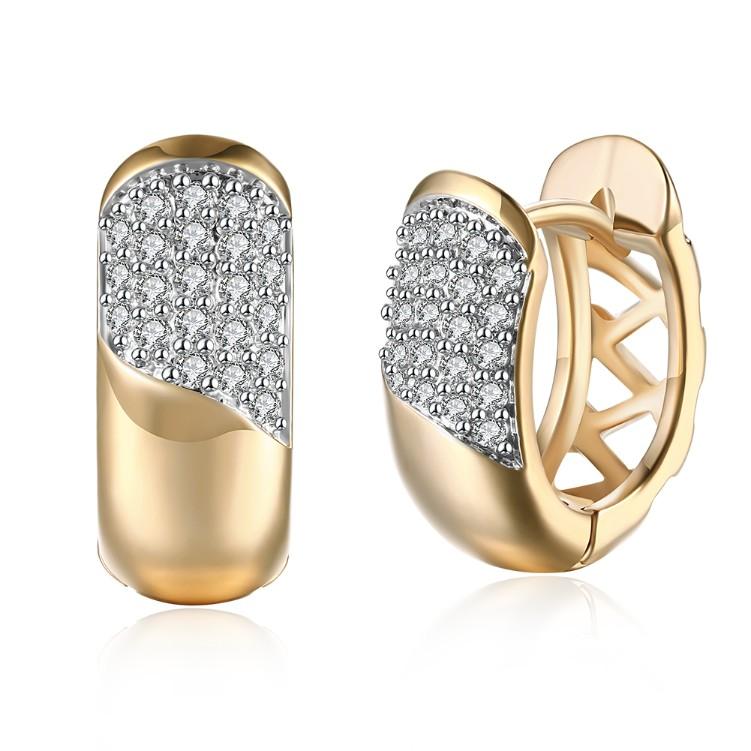 Luxe Crystal Curved Layering Huggies Set in Goldtone - Riakoob Jewelry