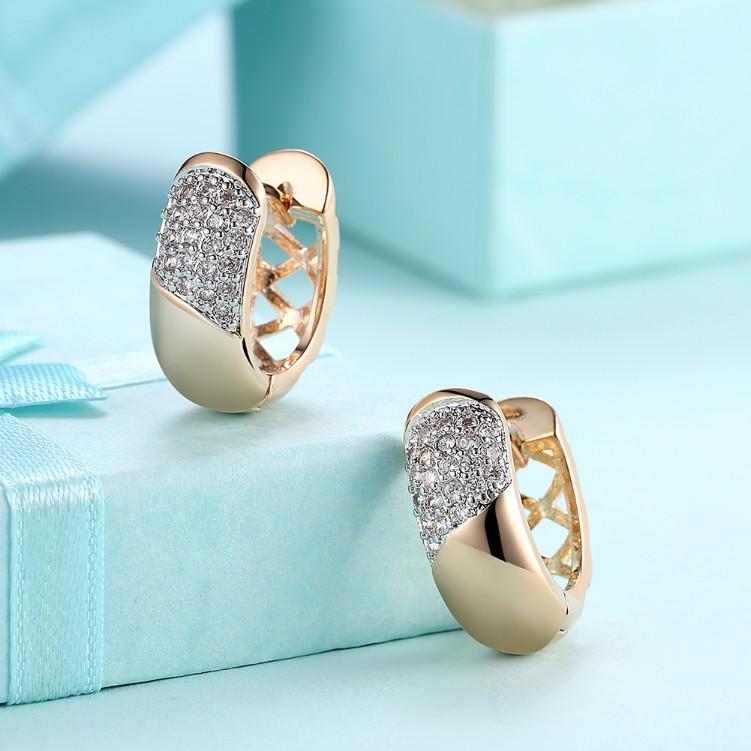 Luxe Crystal Curved Layering Huggies Set in Goldtone - Riakoob Jewelry
