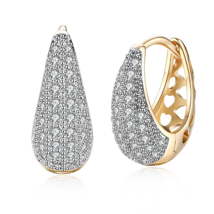 Luxe Crystal Micro-Pav'e Pear Shaped Teardrop Huggies Set in Goldtone - Riakoob Jewelry