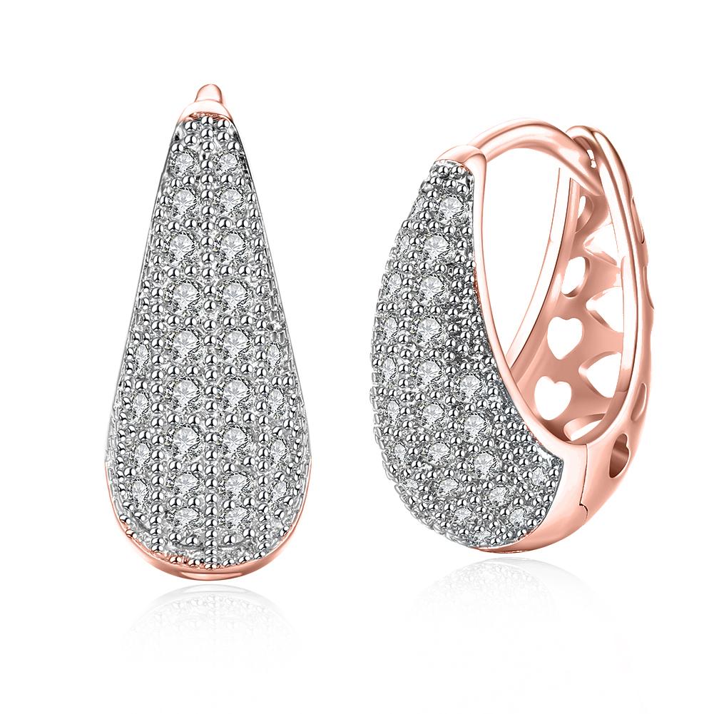 Luxe Crystal Micro-Pav'e Pear Shaped Teardrop Huggies Set in Goldtone - 3 Finishes - Riakoob Jewelry