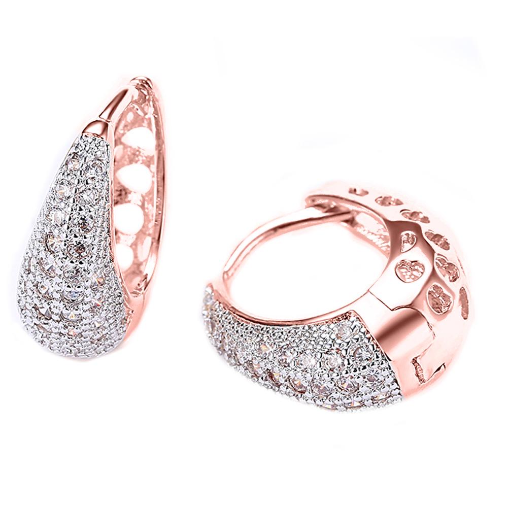 Luxe Crystal Micro-Pav'e Pear Shaped Teardrop Huggies Set in Goldtone - 3 Finishes - Riakoob Jewelry