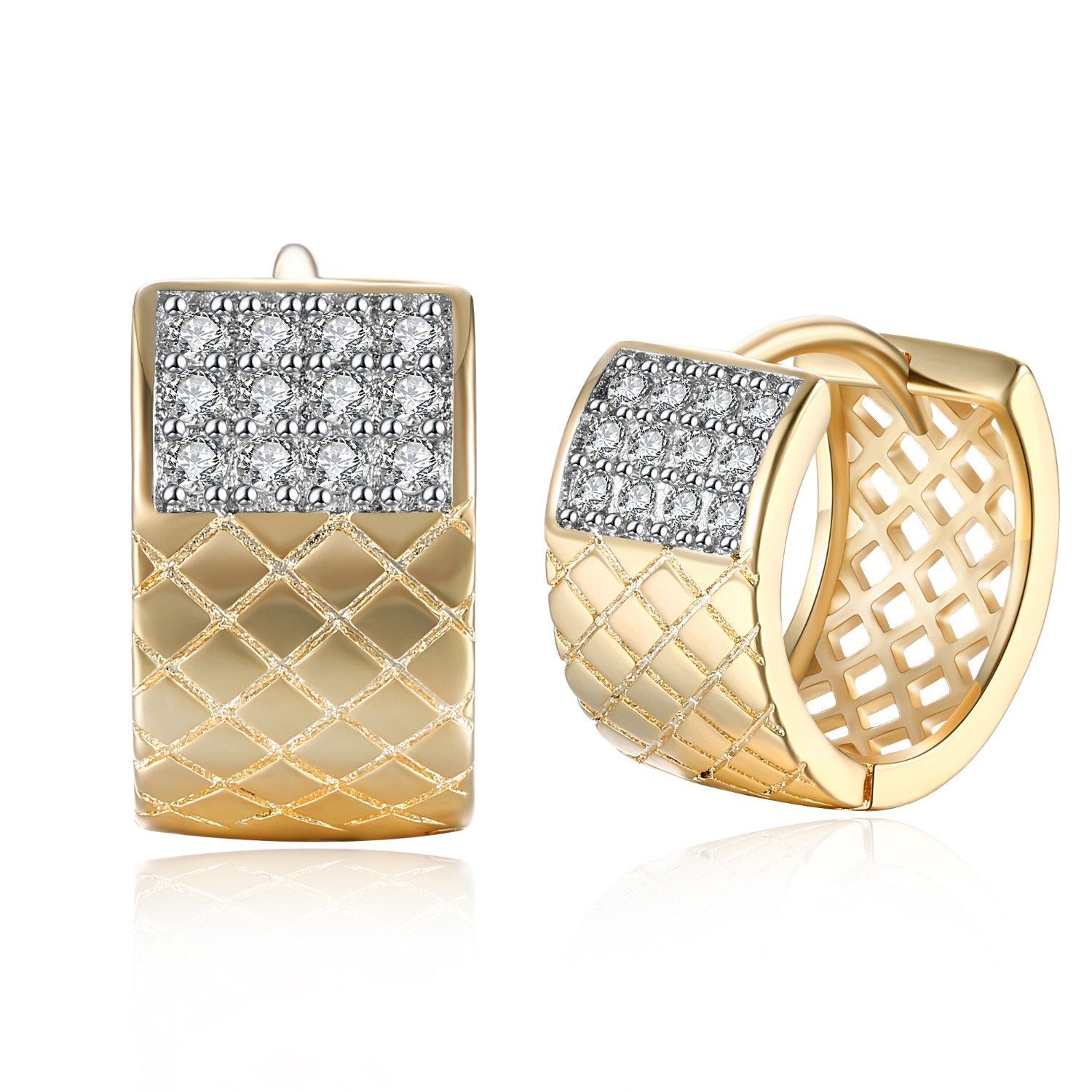 Twelve Stone Luxe Crystal Criss-Cross Huggies Set in Goldtone - Riakoob Jewelry