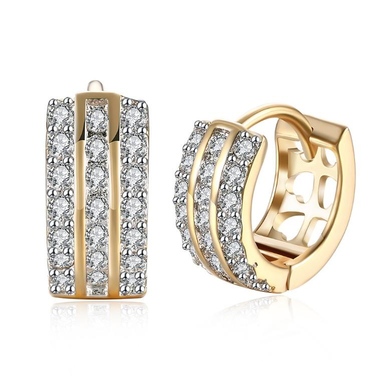 Luxe Crystal Three Dangling Lined Huggies Set in Goldtone - Riakoob Jewelry