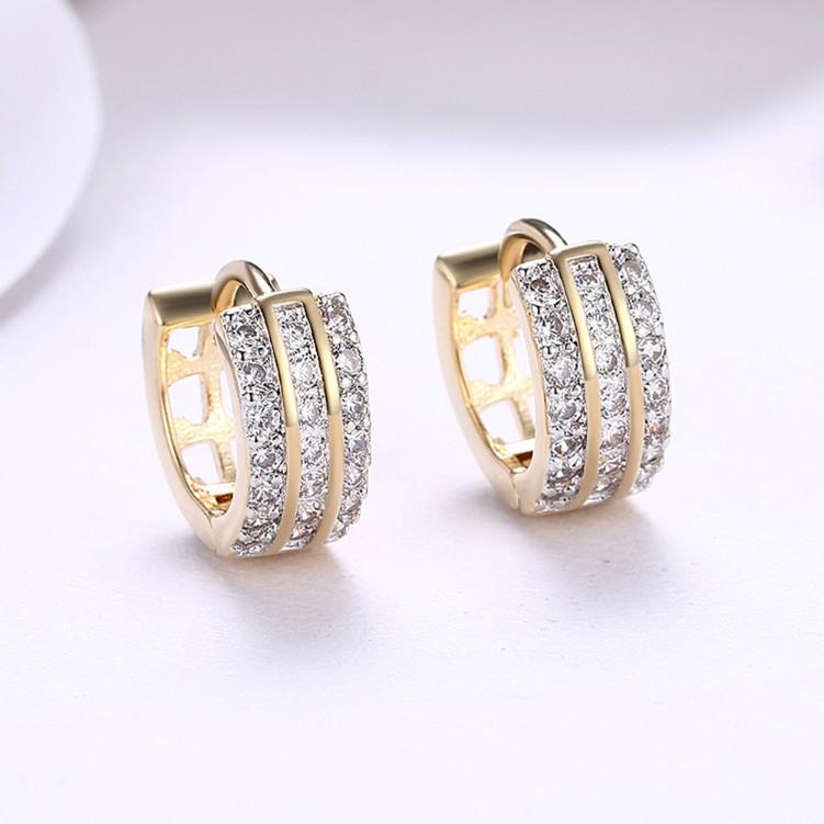Luxe Crystal Three Dangling Lined Huggies Set in Goldtone - Riakoob Jewelry