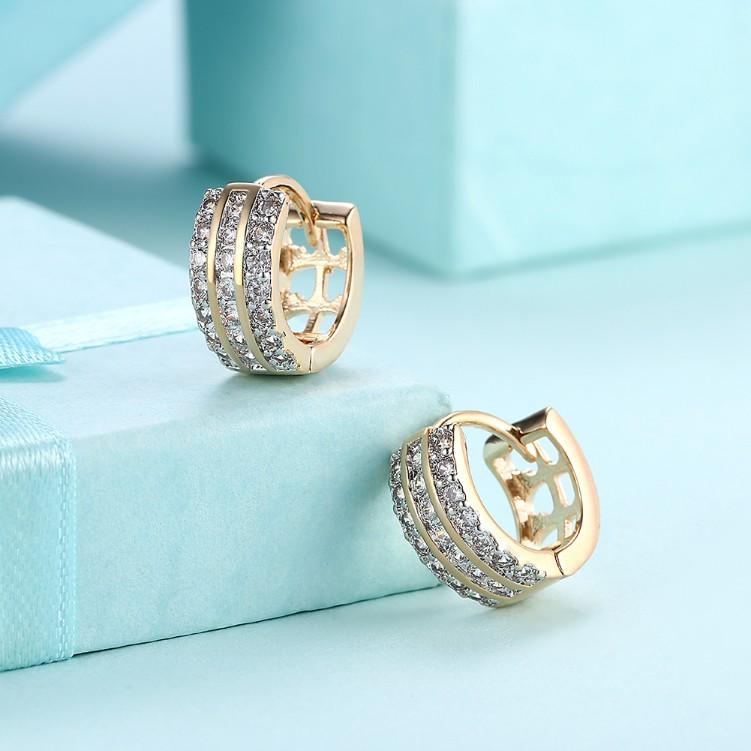 Luxe Crystal Three Dangling Lined Huggies Set in Goldtone - Riakoob Jewelry