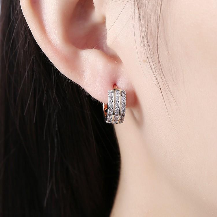 Luxe Crystal Three Dangling Lined Huggies Set in Goldtone - Riakoob Jewelry