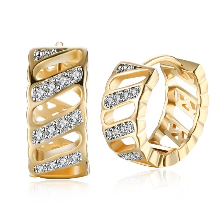 Luxe Crystal Curved Hollow Huggies Set in Goldtone - Riakoob Jewelry