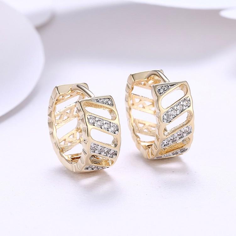 Luxe Crystal Curved Hollow Huggies Set in Goldtone - Riakoob Jewelry