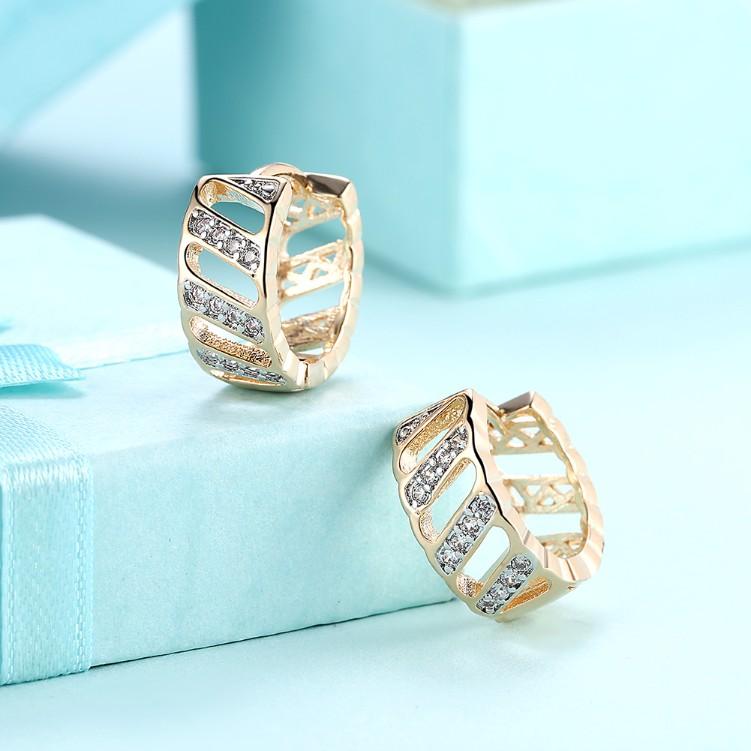 Luxe Crystal Curved Hollow Huggies Set in Goldtone - Riakoob Jewelry