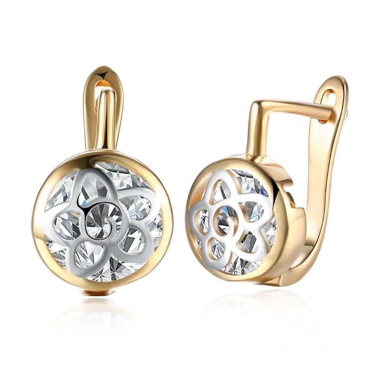 Floral Inprint Circular Leverback Earrings Set in Goldtone - Riakoob Jewelry