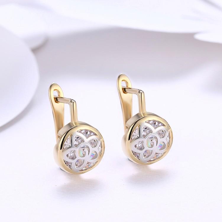 Floral Inprint Circular Leverback Earrings Set in Goldtone - Riakoob Jewelry