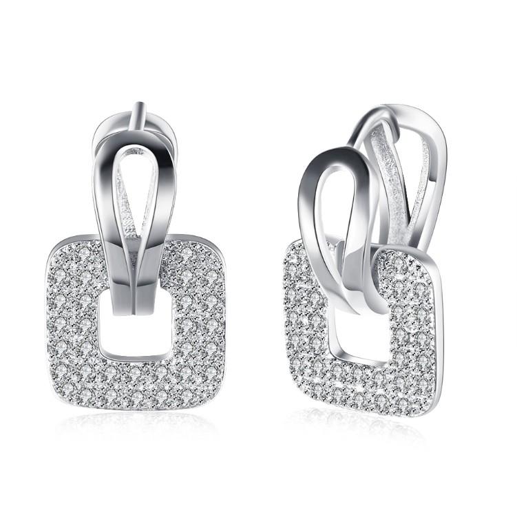 Micro-Pav'e Luxe Crystal Square Shaped Earrings Set in Silvertone - Riakoob Jewelry