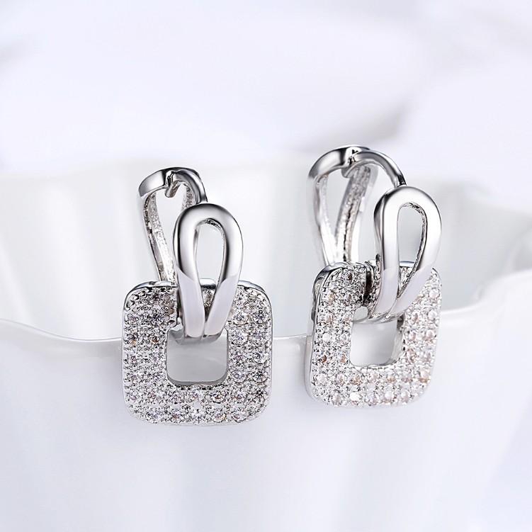 Micro-Pav'e Luxe Crystal Square Shaped Earrings Set in Silvertone - Riakoob Jewelry