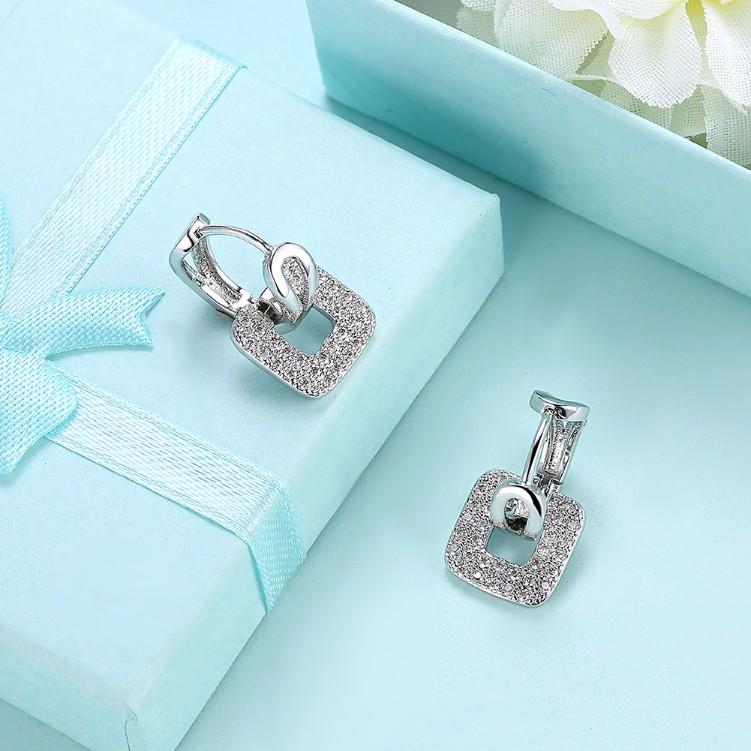 Micro-Pav'e Luxe Crystal Square Shaped Earrings Set in Silvertone - Riakoob Jewelry