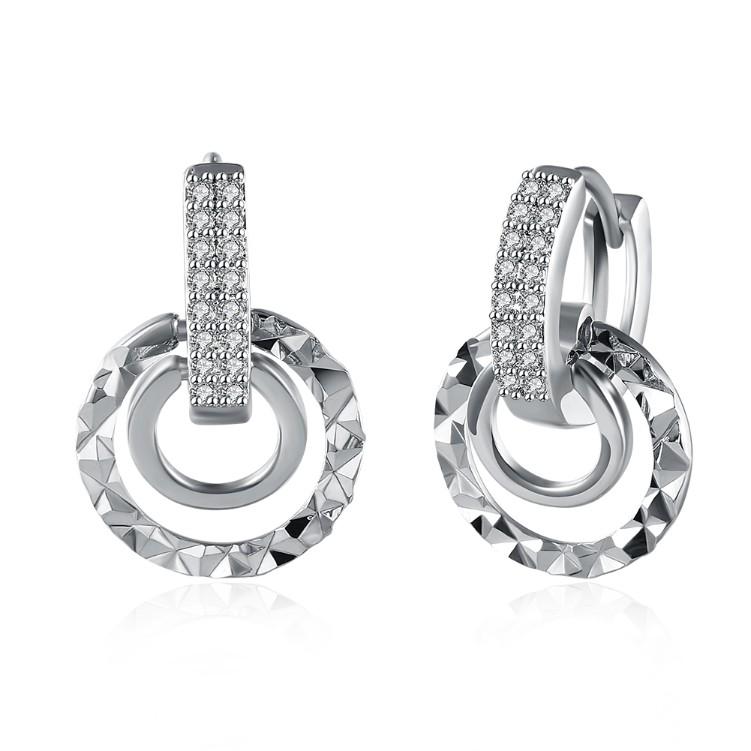 Luxe Crystal Hammered Design Circular Earrings Set in Silvertone - Riakoob Jewelry
