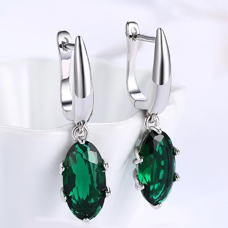 Emerald Oval Cut Earrings Set in Silvertone, Earring, Riakoob Jewelry, Riakoob Jewelry  jewelryjewelry deals, swarovski crystal jewelry, groupon jewelry,, jewelry for mom,