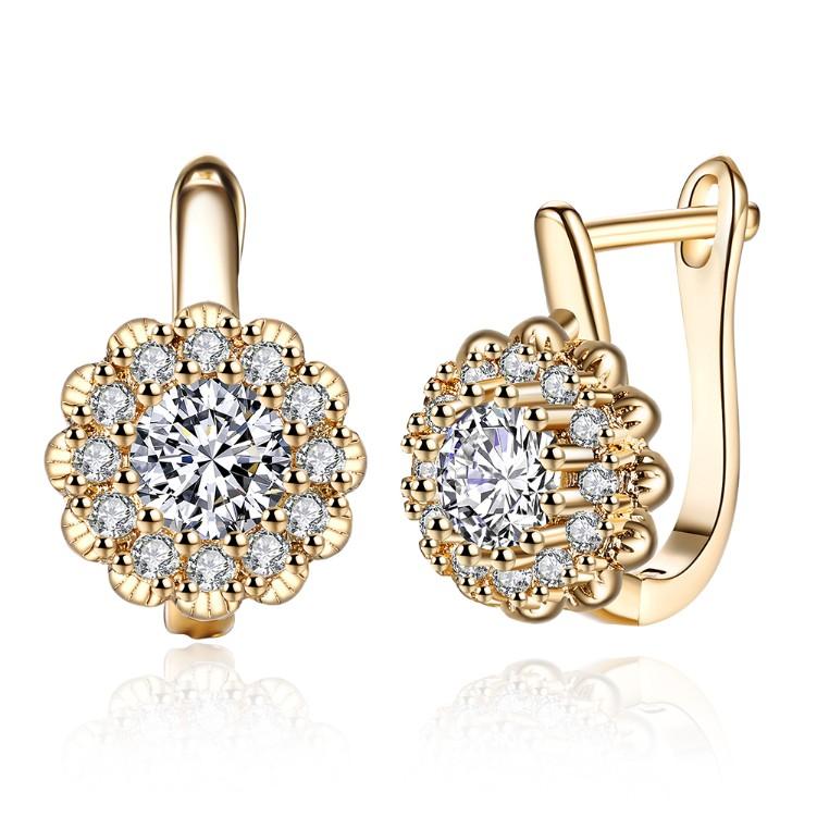 Luxe Crystal Micro Pav'e Bursting Star Leverback Earrings Set in Goldtone - Riakoob Jewelry