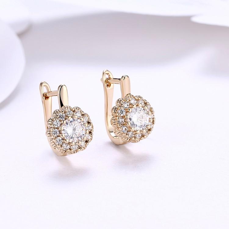 Luxe Crystal Micro Pav'e Bursting Star Leverback Earrings Set in Goldtone - Riakoob Jewelry