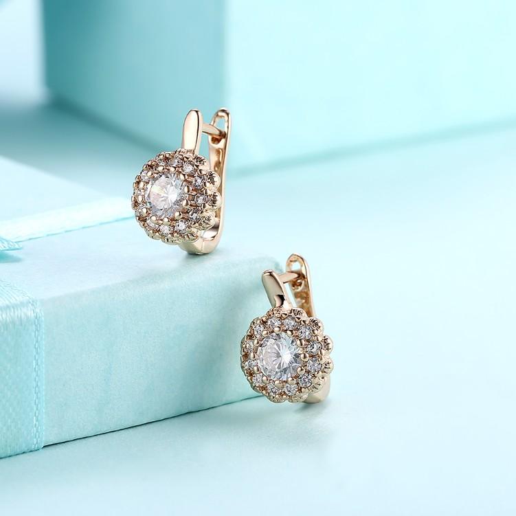Luxe Crystal Micro Pav'e Bursting Star Leverback Earrings Set in Goldtone - Riakoob Jewelry