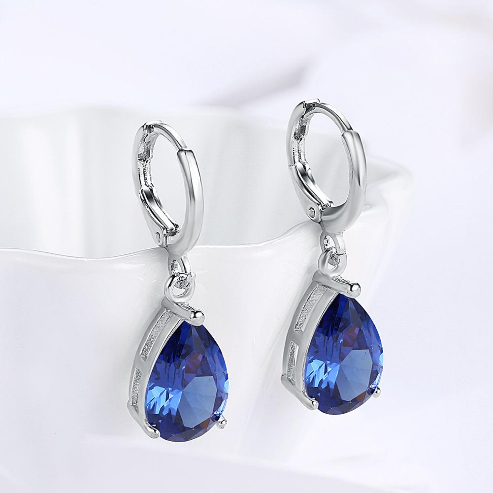 5.55 CTTW Sapphire Pear Shaped Drop Earrings Set in Silvertone - Riakoob Jewelry