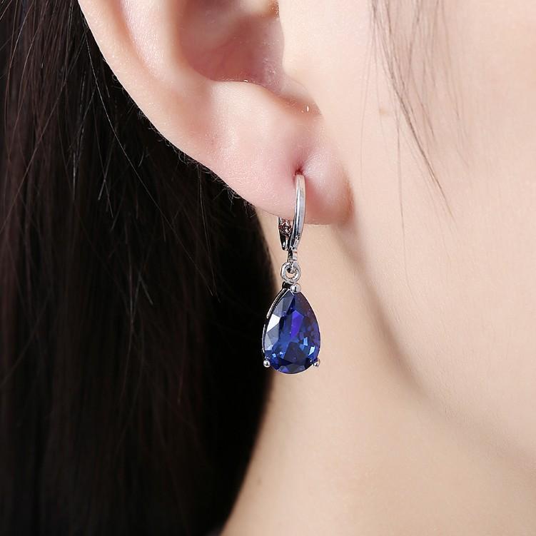 5.55 CTTW Sapphire Pear Shaped Drop Earrings Set in Silvertone - Riakoob Jewelry