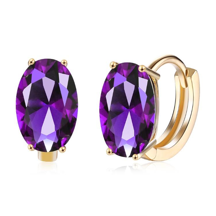 Created Sapphire Huggie Earrings Set in Goldtone - Riakoob Jewelry