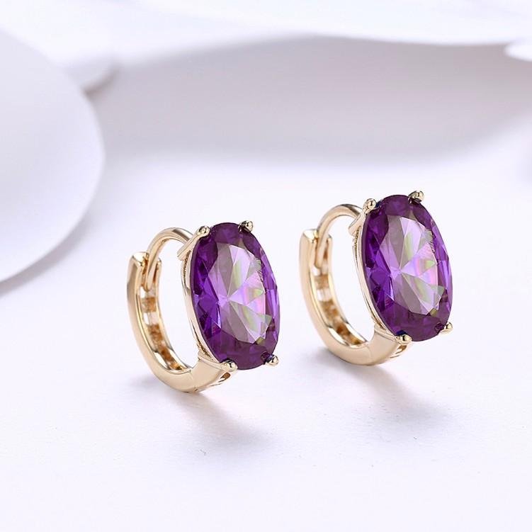Created Sapphire Huggie Earrings Set in Goldtone - Riakoob Jewelry