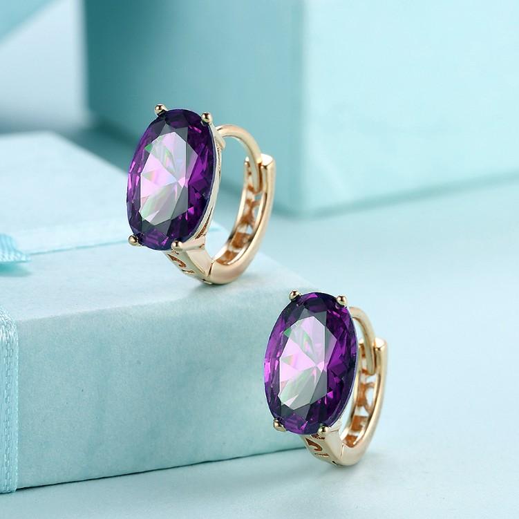 Created Sapphire Huggie Earrings Set in Goldtone - Riakoob Jewelry