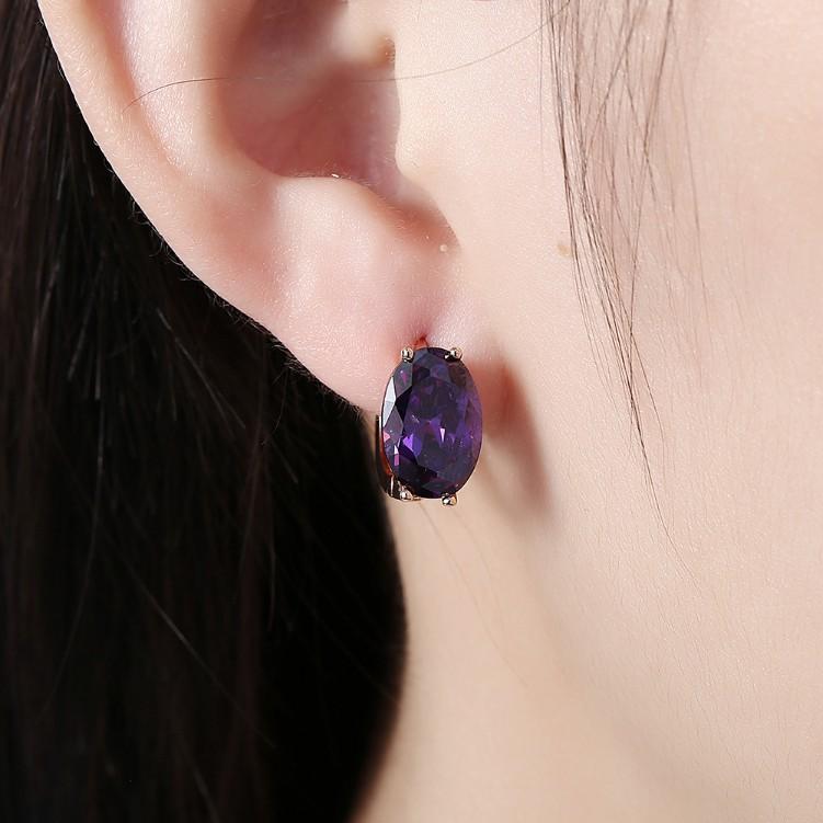 Created Sapphire Huggie Earrings Set in Goldtone - Riakoob Jewelry