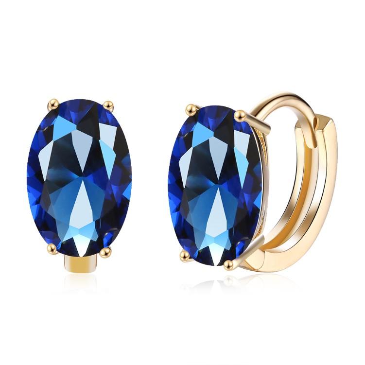 Created Sapphire Huggie Earrings Set in Goldtone - Riakoob Jewelry