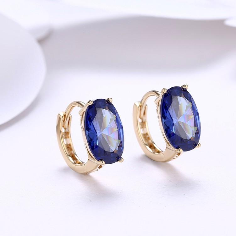 Created Sapphire Huggie Earrings Set in Goldtone - Riakoob Jewelry