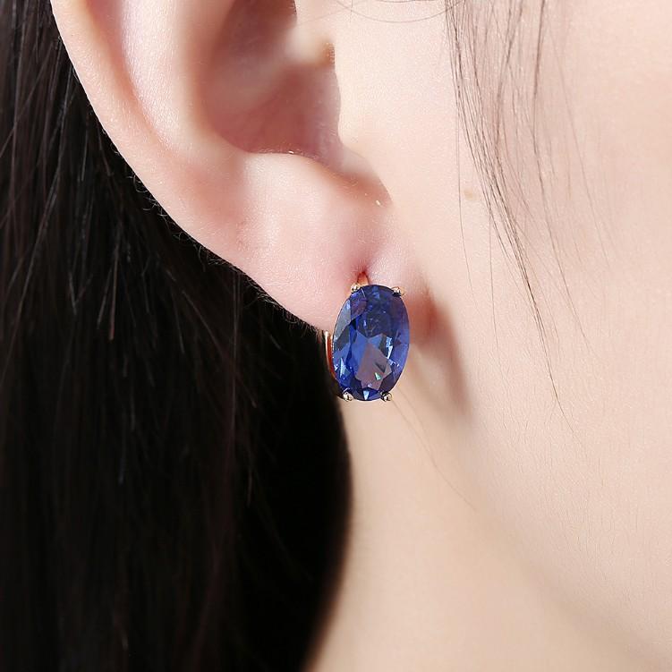 Created Sapphire Huggie Earrings Set in Goldtone - Riakoob Jewelry