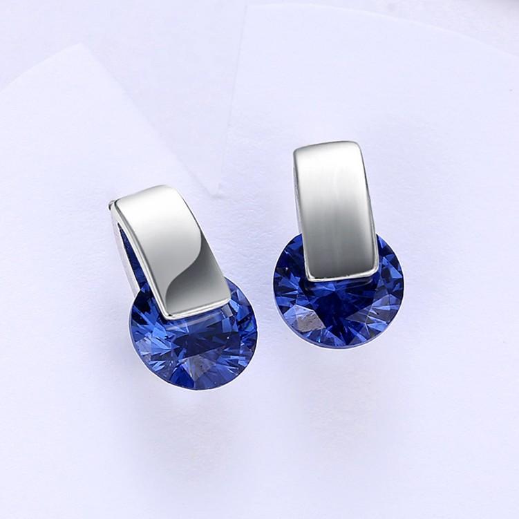 Created Sapphire Sleek Bar Earrings Set in Silvertone - Riakoob Jewelry