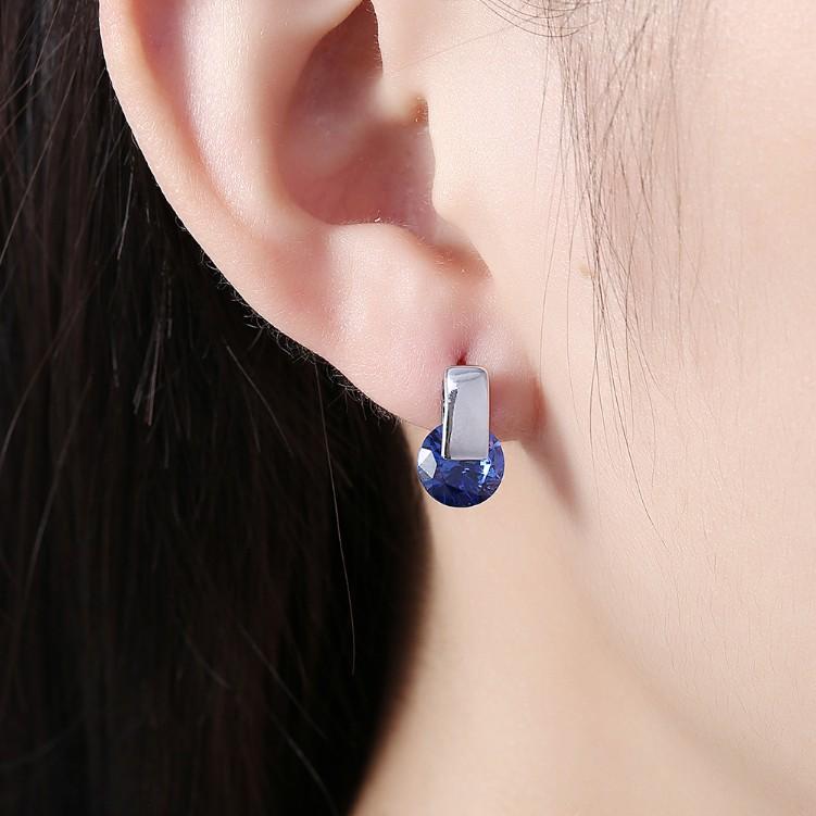 Created Sapphire Sleek Bar Earrings Set in Silvertone - Riakoob Jewelry