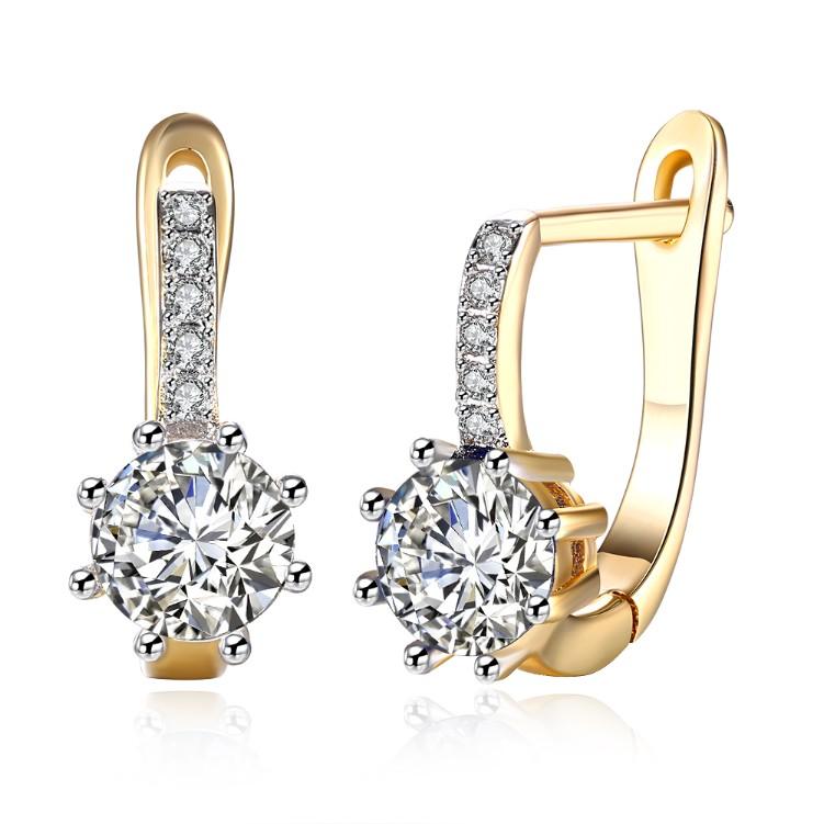 Created Star Shaped Micro Pav'e Leverback Earrings Set in Goldtone - Riakoob Jewelry