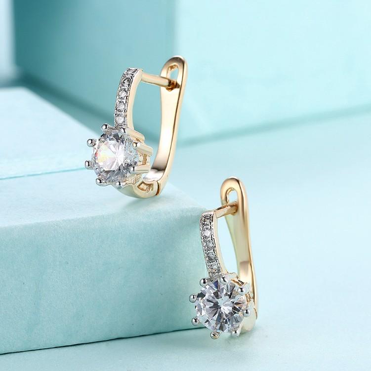 Created Star Shaped Micro Pav'e Leverback Earrings Set in Goldtone - Riakoob Jewelry